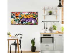 Banjado Pinnwände^Magnettafel 78x37cm Magnetwand Schwarz Aus Metall Magnetpinnwand Pinnwand Inkl. 4 Magnete Motiv Graffiti