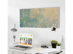 Banjado Pinnwände^Magnettafel 78x37cm Magnetwand Weiß Aus Metall Magnetpinnwand Pinnwand Inkl. 4 Magnete Motiv Patina Grün