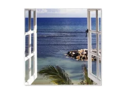 Banjado Pinnwände^Magnettafel 50x50cm Magnetwand Weiß Aus Metall Magnetpinnwand Pinnwand Inkl. 4 Magnete Motiv Fensterpanorama