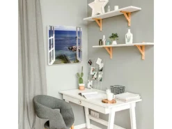 Banjado Pinnwände^Magnettafel 50x50cm Magnetwand Weiß Aus Metall Magnetpinnwand Pinnwand Inkl. 4 Magnete Motiv Fensterpanorama