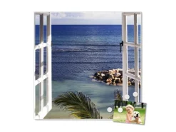 Banjado Pinnwände^Magnettafel 50x50cm Magnetwand Weiß Aus Metall Magnetpinnwand Pinnwand Inkl. 4 Magnete Motiv Fensterpanorama