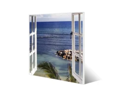 Banjado Pinnwände^Magnettafel 50x50cm Magnetwand Weiß Aus Metall Magnetpinnwand Pinnwand Inkl. 4 Magnete Motiv Fensterpanorama