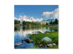 Banjado Magnettafel 50x50cm Magnetwand Weiß Aus Metall Magnetpinnwand Pinnwand Inkl. 4 Magnete Motiv Gebirgssee