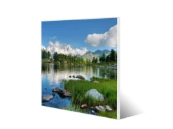 Banjado Magnettafel 50x50cm Magnetwand Weiß Aus Metall Magnetpinnwand Pinnwand Inkl. 4 Magnete Motiv Gebirgssee