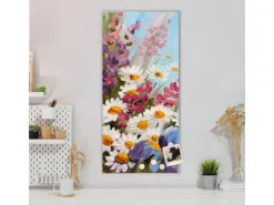 Banjado Pinnwände^Magnettafel 37x78cm Magnetwand Silber Aus Metall Magnetpinnwand Pinnwand Inkl. 4 Magnete Motiv Sommerstrauss