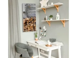 Banjado Magnettafel 37x78cm Magnetwand Silber Aus Metall Magnetpinnwand Pinnwand Inkl. 4 Magnete Motiv Feuerholz