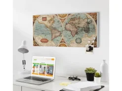 Banjado Pinnwände^Magnettafel 78x37cm Magnetwand Weiß Aus Metall Magnetpinnwand Pinnwand Inkl. 4 Magnete Motiv Historische Weltkarte