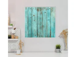 Banjado Pinnwände^Magnettafel 50x50cm Magnetwand Weiß Aus Metall Magnetpinnwand Pinnwand Inkl. 4 Magnete Motiv Blaues Holz