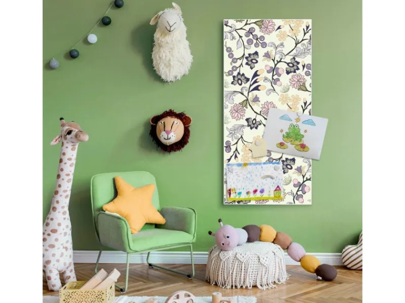 Banjado Magnettafel 37x78cm Magnetwand Weiß Aus Metall Magnetpinnwand Pinnwand Inkl. 4 Magnete Motiv Florale Tapete