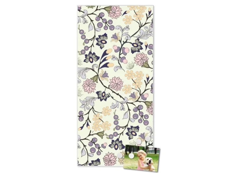 Banjado Magnettafel 37x78cm Magnetwand Weiß Aus Metall Magnetpinnwand Pinnwand Inkl. 4 Magnete Motiv Florale Tapete