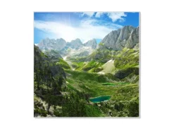 Banjado Pinnwände^Magnettafel 50x50cm Magnetwand Weiß Aus Metall Magnetpinnwand Pinnwand Inkl. 4 Magnete Motiv Bergsee Alpen