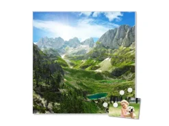 Banjado Pinnwände^Magnettafel 50x50cm Magnetwand Weiß Aus Metall Magnetpinnwand Pinnwand Inkl. 4 Magnete Motiv Bergsee Alpen