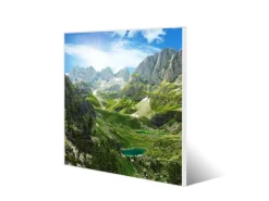 Banjado Pinnwände^Magnettafel 50x50cm Magnetwand Weiß Aus Metall Magnetpinnwand Pinnwand Inkl. 4 Magnete Motiv Bergsee Alpen