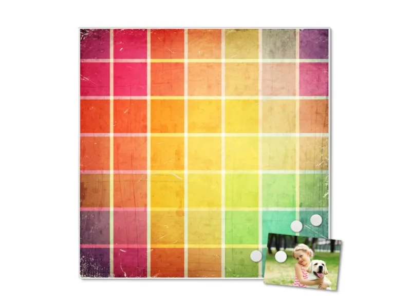 Banjado Magnettafel 50x50cm Magnetwand Weiß Aus Metall Magnetpinnwand Pinnwand Inkl. 4 Magnete Motiv Bunte Glasbausteine