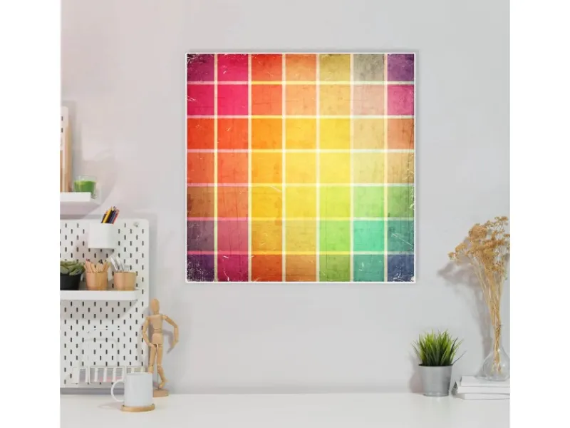 Banjado Magnettafel 50x50cm Magnetwand Weiß Aus Metall Magnetpinnwand Pinnwand Inkl. 4 Magnete Motiv Bunte Glasbausteine