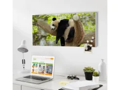 Banjado Pinnwände^Magnettafel 78x37cm Magnetwand Weiß Aus Metall Magnetpinnwand Pinnwand Inkl. 4 Magnete Motiv Panda