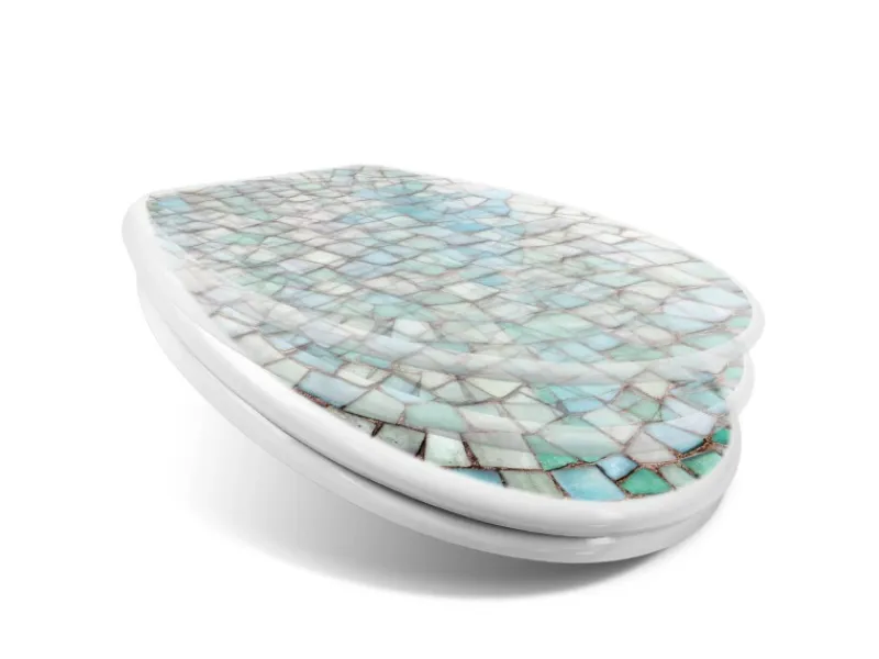 Banjado Toilettendeckel Mit Absenkautomatik WC-Sitz Soft Close Weiß Hygienischer Duroplast Leichte Montage Mit Motiv Mosaik Blau
