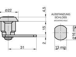 Basi Kommode^- Hebelschloss - HS 310 - Verschiedenschließend - für Universelle Verwendung - mit Mutter - 9000-1310