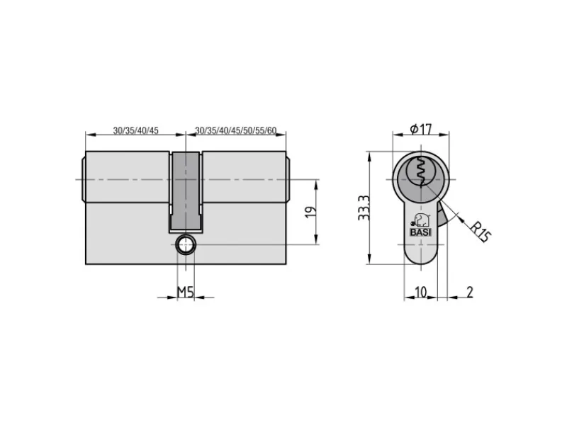 Basi - V50 - Profil-Doppelzylinder - 35/45 mm - Verschiedenschließend