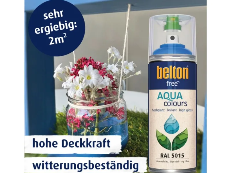 belton Sprühlacke^Free AQUAcolours Buntlack RAL 5015 hochglänzend 400 ml