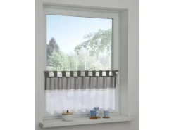 Bennetti Bordüren^Bistrogardine Batist mit Spitzenborte Silbergrau 45 x 135 cm