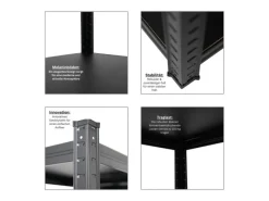 BERLINLODGE Mega Deal 2x Wohnregal Ragnar HxBxT 150x45x45cm Fachlast 100kg Matt Shwarz Bücherregal Standregal Büroregal für Wohnzimmer