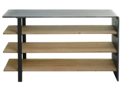 BERLINLODGE Weitere Regale^Regal HxBxT 72x119x40cm Massiv-Holz Industrial Natur Mit Metall-Optik Wohnregal Bücherregal Schuhregal Sideboard