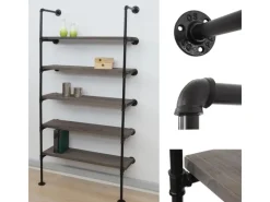 BERLINLODGE Holzregale^Standregal HxBxT 165x80x28cm Industriedesign Holz Metall Wohnregal Bücherregal Ablageregal