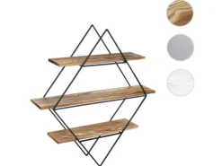 BERLINLODGE Schweberegale^Wandregal Rautenförmig HxBxT 60x55x12cm Industriedesign Echtholz -Blau Hängeregal Regal