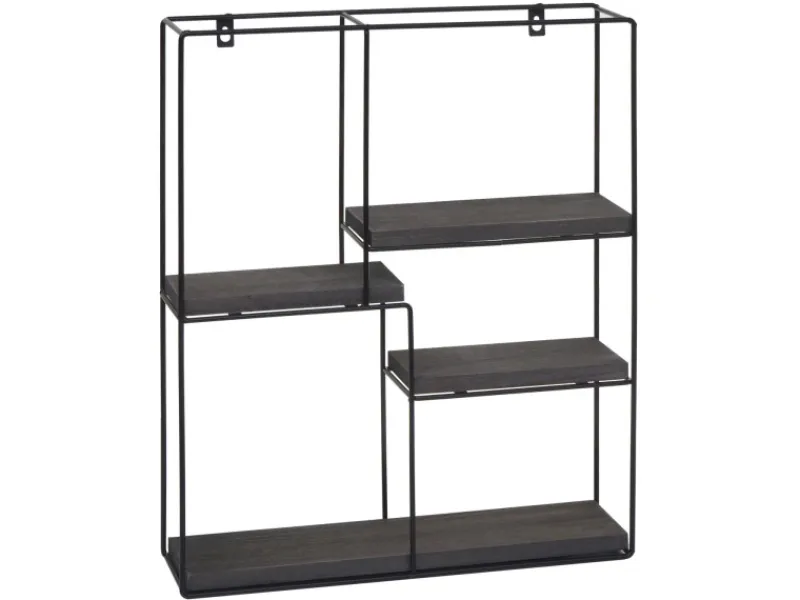 BERLINLODGE Schweberegale^Wandregal Rechteckig HxBxT 51x40x11cm 4 Regalböden Metall Massiv-Holz Industrial Dunkel Hängeregal Schweberegal Regal