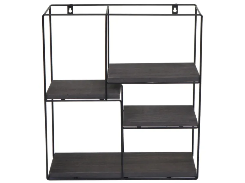 BERLINLODGE Schweberegale^Wandregal Rechteckig HxBxT 51x40x11cm 4 Regalböden Metall Massiv-Holz Industrial Dunkel Hängeregal Schweberegal Regal