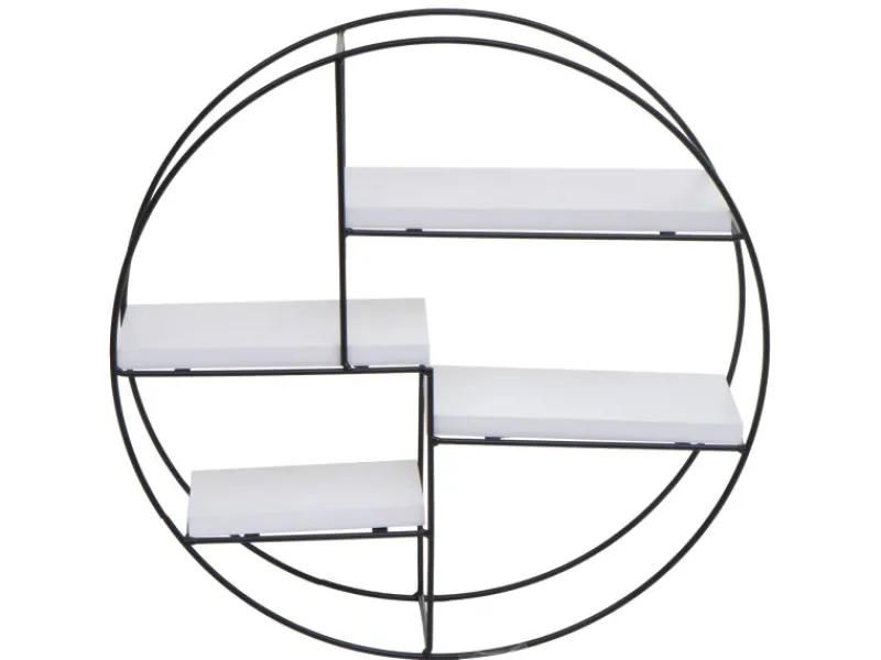 BERLINLODGE Schweberegale^Wandregal Rund HxBxT 45x45x11cm 4 Regalböden Metall Massiv-Holz Industrial Hängeregal Schweberegal Regal