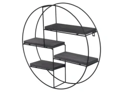 BERLINLODGE Wandregal Rund HxBxT 45x45x11cm 4 Regalböden Metall Massiv-Holz Industrial Dunkel Hängeregal Schweberegal Regal