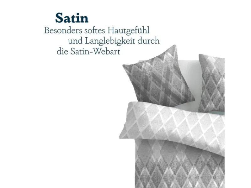 Bestlivings Bettwäsche Satin 80 x 80 cm & 135 x 200 cm Raute Grau