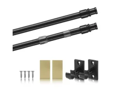 Bestlivings Gardinenstangen^Cafehausstangen Schwarz 125 bis 225 cm & Klemmträger