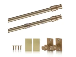 Bestlivings Gardinenstangen^Cafehausstangen Glänzend Silber 125 bis 225 cm & Klemmträger