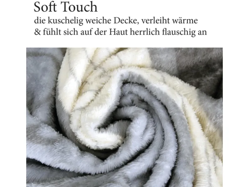 Bestlivings Flanell Kuscheldecke Soft Touch 130 x 170 Bella Casa Hellgrau Ornament