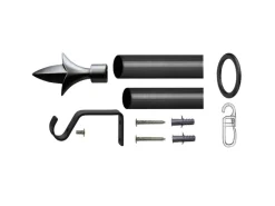 Bestlivings Gardinenstangen^Stilgarnitur Set Ausziehbar 120 bis 230 cm Lilie Schwarz