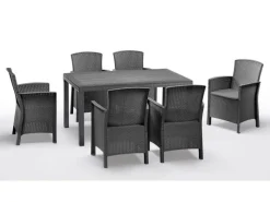 BICA Lido Wetterfestes Balkonset 7-tlg. mit 6 Sessel inkl. Sitzkissen und Tisch Houston Graphit