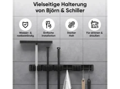 Björn&Schiller Gerätehalter Wandhalterung Aluminium 4 Besenhalter 5 Haken bis 10 kg
