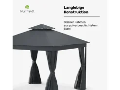 Insektenschutz^Blumfeldt Mondo Dual 3x3 m Pavillon mit Doppeldach und Moskitonetzen