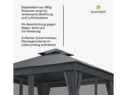 Insektenschutz^Blumfeldt Mondo Dual 3x3 m Pavillon mit Doppeldach und Moskitonetzen