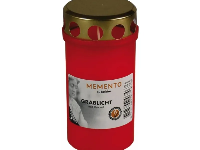 Bolsius Grablicht mit Deckel, Rot, Brenndauer bis zu 55 Std.