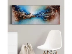 Bricoflor Wanddekoration^Abstraktes Leinwandbild In Blau Und Braun Moderne Kunst Leinwand Bild In Space Optik Ausgefallenes Wandbild Mit Weltraum Motiv