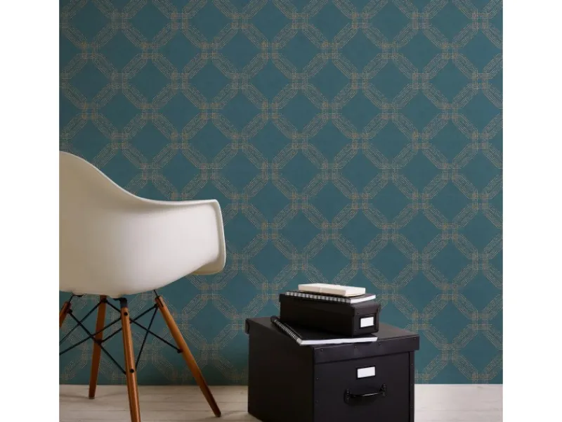 Bricoflor Art Deco Tapete in Blau Gold Retro Vliestapete Geometrisch für Wohnzimmer und Esszimmer Vlies Mustertapete mit Geometrie Design