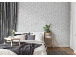 Bricoflor Bambusblätter Tapete Asiatisch Bambus Vliestapete Weiß Grau für Bad und Schlafzimmer Wellness Bambustapete aus Vlies und Vinyl Abwaschbar