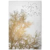 Bricoflor Wanddekoration^Baumkronen Bild Gold Weiß Leinwandbild Mit Vögeln In Baum Romantisches Wandbild Ideal Für Schlafzimmer Und Flur 60 X 90