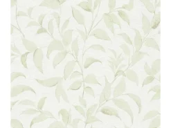 Bricoflor Blätter Tapete Mediterran Grüne Vliestapete mit Ranken für Küche und Flur Mustertapete in Creme Hellgrün mit Struktur