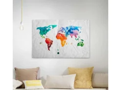 Bricoflor Wanddekoration^Bunte Landkarte Als Bild In Papier Optik Canvas Leinwand Mit Weltkarte Im Wasserfarben Stil Buntes Wandbild Für Kinderzimmer Und Wohnzimmer