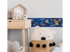 Bricoflor Bordüren^Coole Jungs Tapete mit Weltraum Blaue Tapetenbordüre Selbstklebend für Jungenzimmer Kinder Bordüre mit Raketen und Planeten